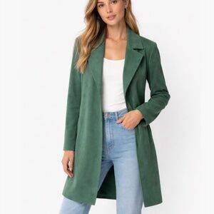 ZARA Open Front Longline Minimalist Tailored Coat Emerald Green Size Medium